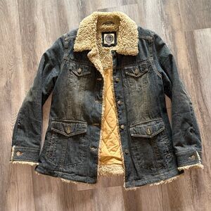 Vintage Giacca Y2K Women's Distressed Look Denim Penny Lane Coat Size L